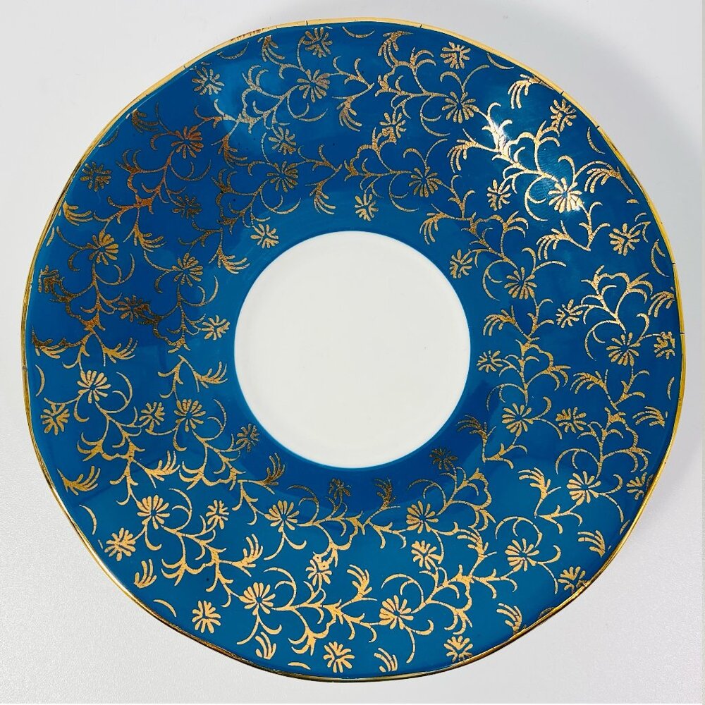 Elizabethan England-Blue & Gold Chintz saucer